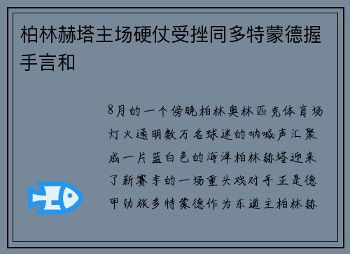 柏林赫塔主场硬仗受挫同多特蒙德握手言和